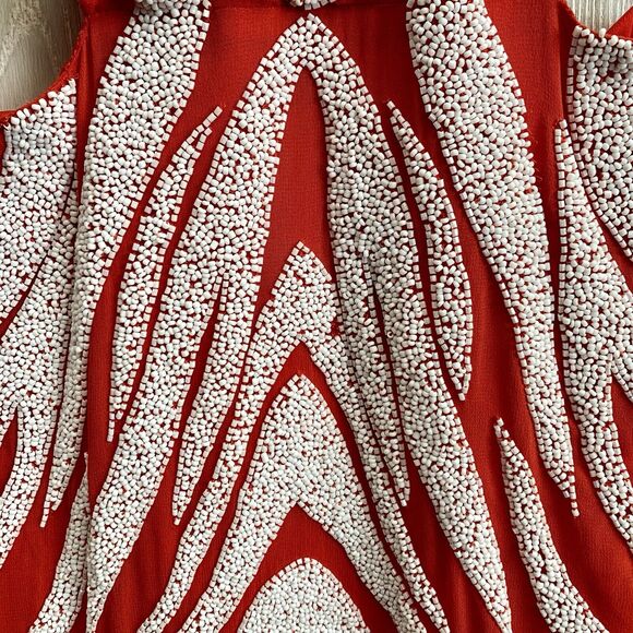 Haute Hippie Blood Orange Cut Out Halter Midi Beaded Zebra Dress *Flaw* XS NWT - Picture 4 of 9